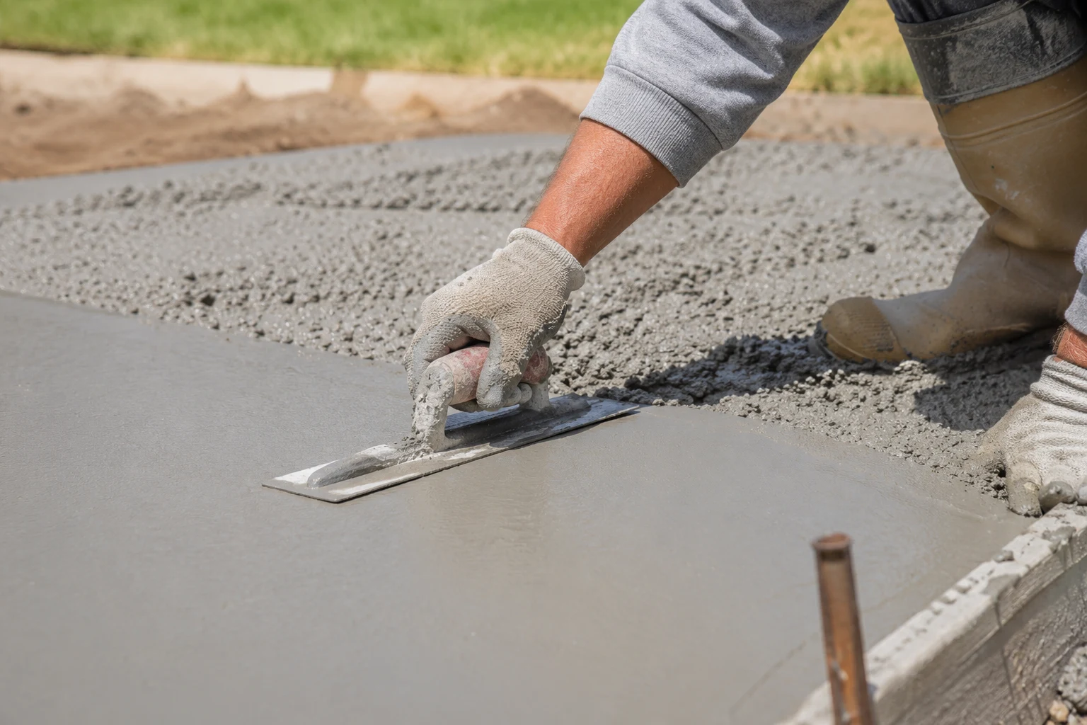 Concrete contractor finishing driveway in Licking County Ohio