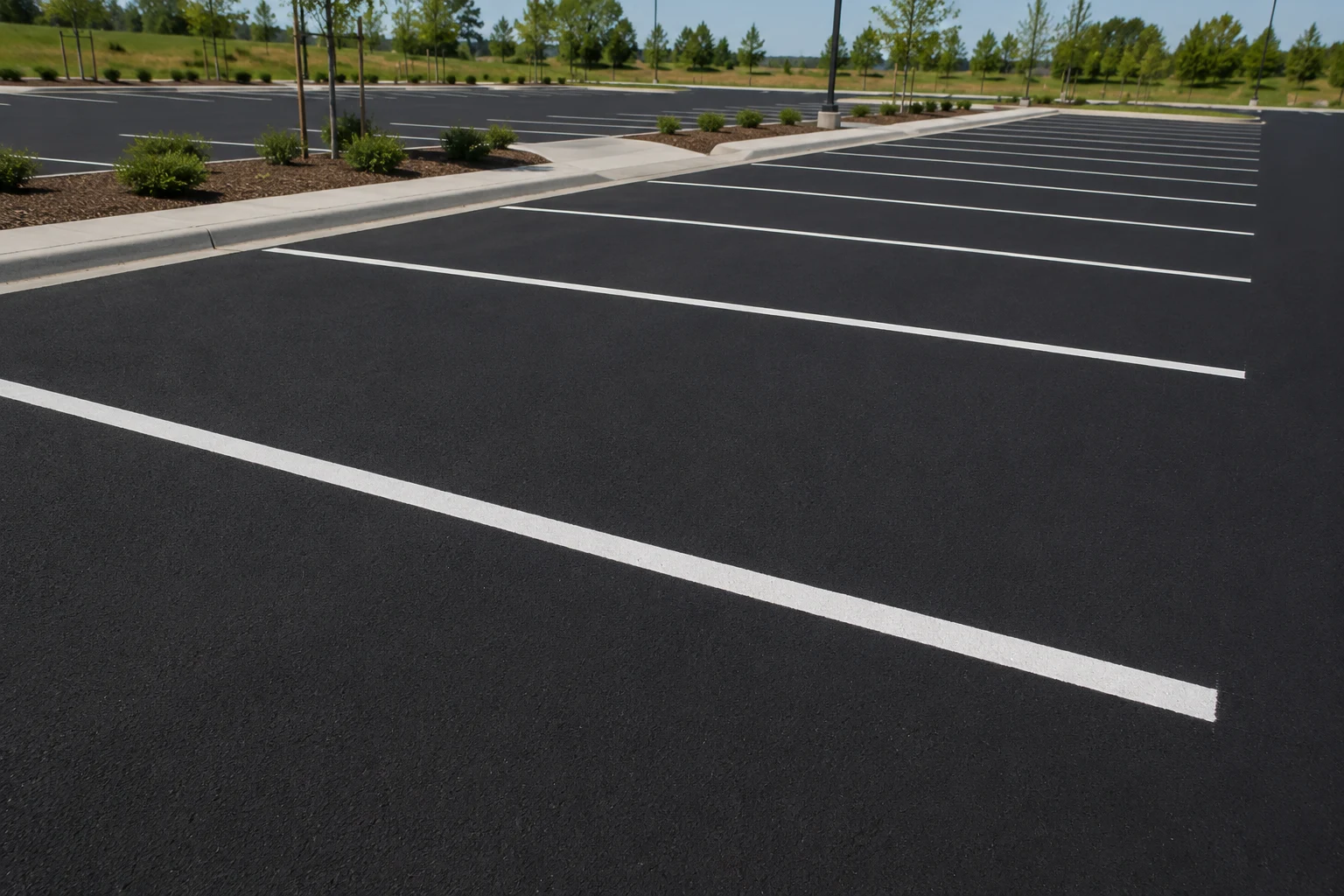 Commercial parking lot with fresh striping Ohio