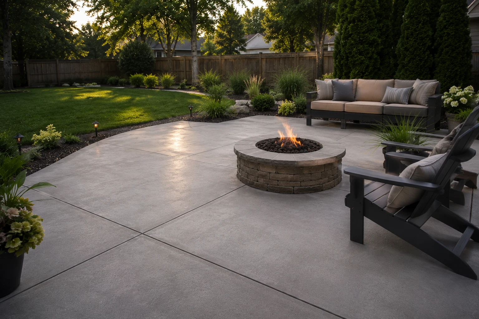 Concrete patio with firepit area Ohio